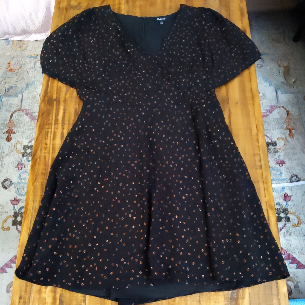 Madewell Cape-Sleeve Mini Dress in Metallic Dots